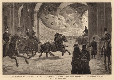 Forsøket på tsarens liv, ankomst av den første motoren til vinterpalasset etter eksplosjonen av John Charles Dollman