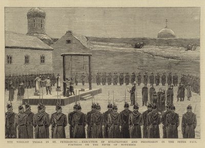 Nihilistprosessene i St. Petersburg, henrettelse av Kviatkovsky og Presniakov i Peter Paul-festningen 5. november 1880 av John Charles Dollman