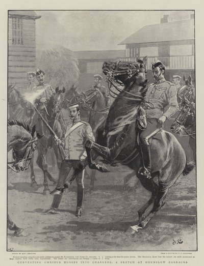 Konvertering av Omnibus-hester til Chargers, en skisse ved Hounslow Barracks av John Charlton