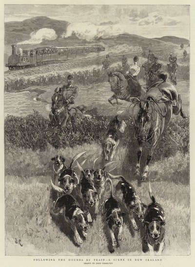 Following the Hounds by Train, en scene i New Zealand av John Charlton