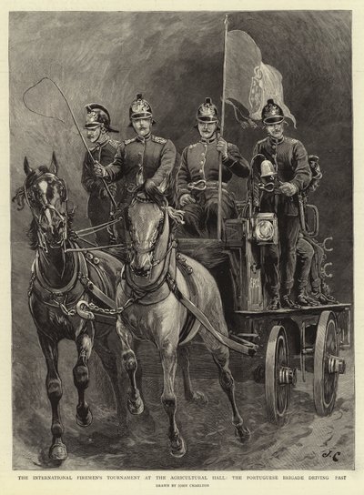 Den internasjonale brannmannsturneringen ved Landbrukshallen, den portugisiske brigaden kjører forbi av John Charlton