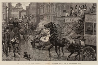 The State of the London Streets, Ludgate Hill på en glatt dag av John Charlton