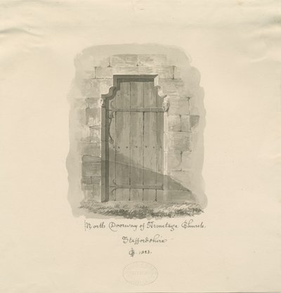 Armitage Church - North Doorway: sepia-tegning, 1823 av John Chessell Buckler