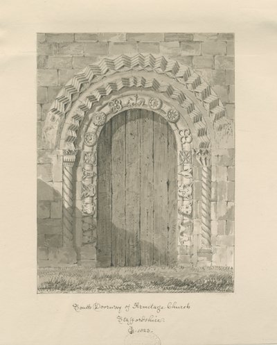 Armitage Church - South Doorway: sepia-tegning, 1823 av John Chessell Buckler