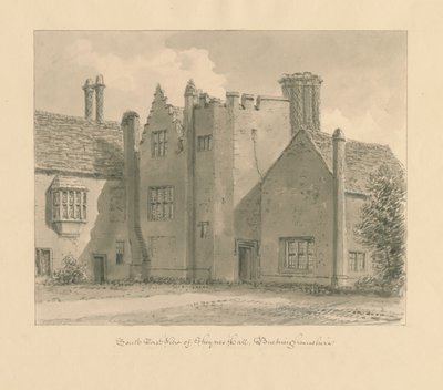 Buckinghamshire - Chenies Hall: sepia-tegning, 1824 av John Chessell Buckler