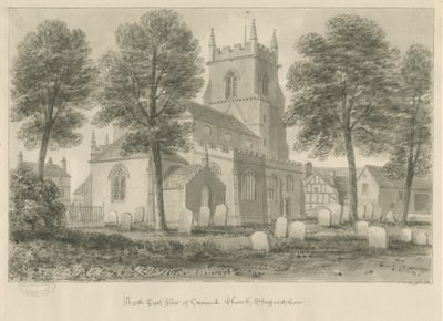 Cannock kirke: sepia tegning av John Chessell Buckler