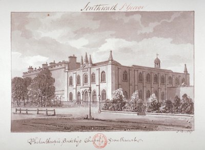 Kapell som tilhører Philanthropic Society Institution, London Road, Southwark, London, 1827 av John Chessell Buckler