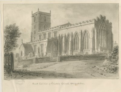 Checkley Church: sepia-tegning av John Chessell Buckler