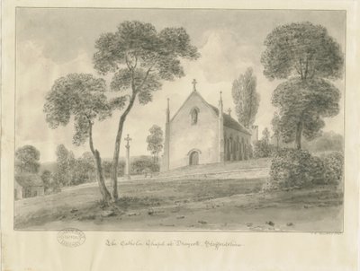 Cresswell - Draycott-in-the-Moors katolske kapell: sepia-tegning, 1841 av John Chessell Buckler