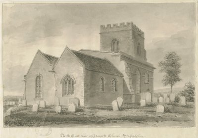 Draycott in the Moors Church: sepia-tegning, 1841 av John Chessell Buckler