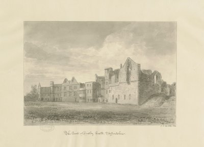 Dudley Castle - Court Yard: sepia-tegning, 1820 av John Chessell Buckler