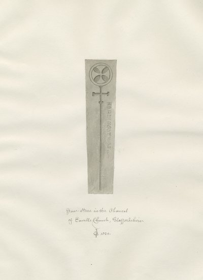 Enville kirke - Gravstein: sepia tegning av John Chessell Buckler