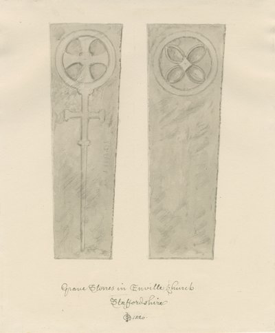 Enville kirke - Gravsteiner: sepia tegning av John Chessell Buckler