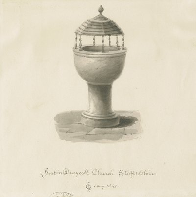 Font i Draycott i Moors Church: sepia-tegning av John Chessell Buckler