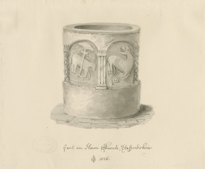 Font i Ham kirke, 1826 av John Chessell Buckler