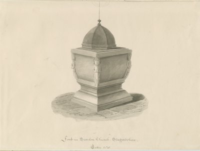 Font i Sandon Church: sepia vasketegning, mai 1841 (tegning) av John Chessell Buckler