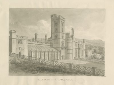 Ilam Hall: sepia-tegning av John Chessell Buckler