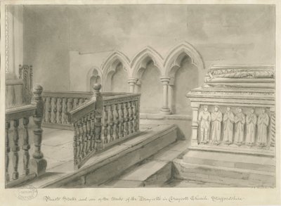 Interiør av Draycott i Moors Church: sepia-tegning, 1841 av John Chessell Buckler