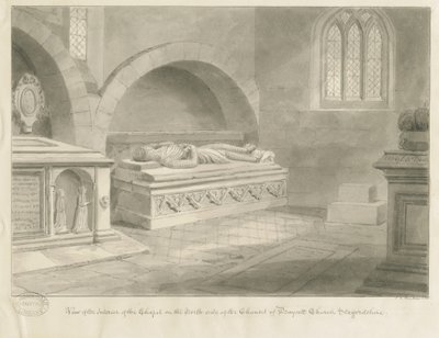 Interiør av Draycott i Moors Church: sepia-tegning, 1841 av John Chessell Buckler