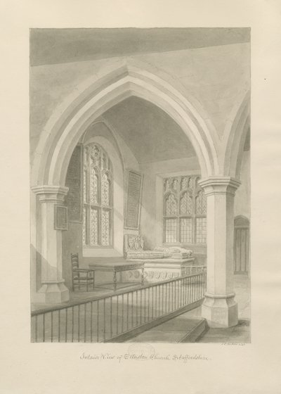 Interiør av Ellastone Church: sepia-tegning, 1841 av John Chessell Buckler
