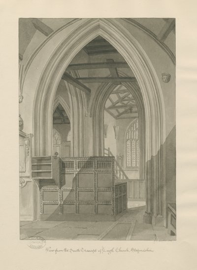 Interiør av Leigh Church: sepia-tegning, 1841 av John Chessell Buckler