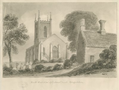 Ipstones kirke: sepia tegning av John Chessell Buckler