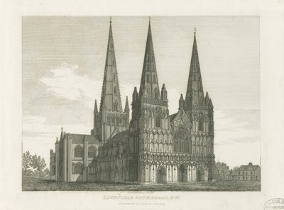 Lichfield Cathedral - West Front: gravering, nd [c 1820] (trykk) av John Chessell Buckler