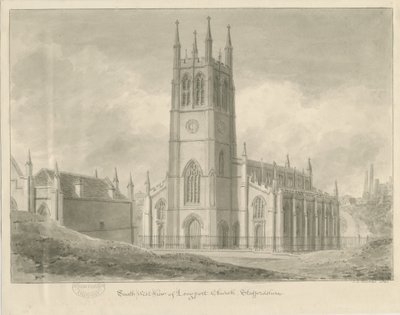 Longport kirke - St. Pauls: sepia-tegning av John Chessell Buckler