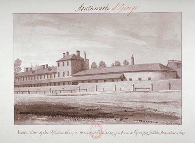 Nordlig utsikt over Philanthropic Society Institution på London Road, Southwark, London, 1827 av John Chessell Buckler