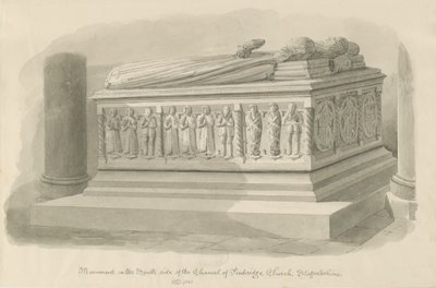 Penkridge Church - Tomb of [Edward Littleton]: sepia-tegning av John Chessell Buckler