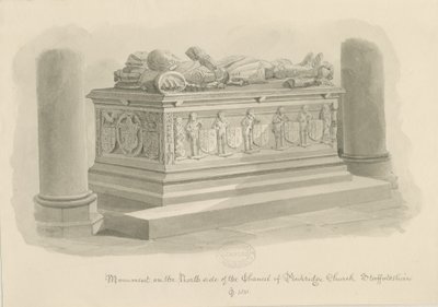 Penkridge Church - Tomb of [Sir Edward Littleton]: sepia-tegning av John Chessell Buckler