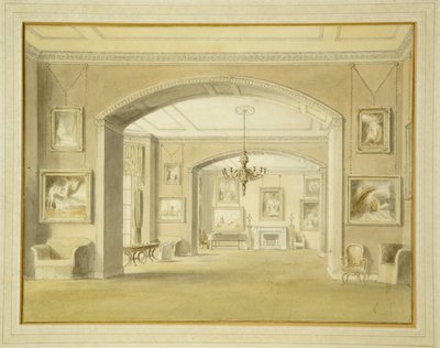 Bildegalleri i Tabley House, 1809 (wc over blyant på papir) av John Chessell Buckler