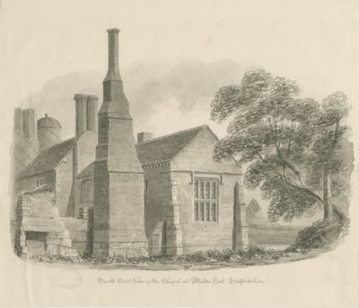 Pillaton Hall - Kapell: sepia tegning av John Chessell Buckler