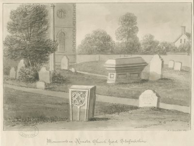 Rocester Church - Monumenter og kirkegård: sepia-tegning av John Chessell Buckler