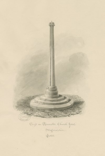 Rocester Churchyard - Cross: sepia-tegning av John Chessell Buckler