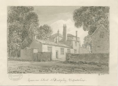 Rugeley Town - Grammar School: sepia wash drawing, 1824 av John Chessell Buckler