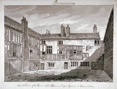 Sørvisning av restene av Thomas Popes hus, Mill Lane, Bermondsey, London, 1808. av John Chessell Buckler