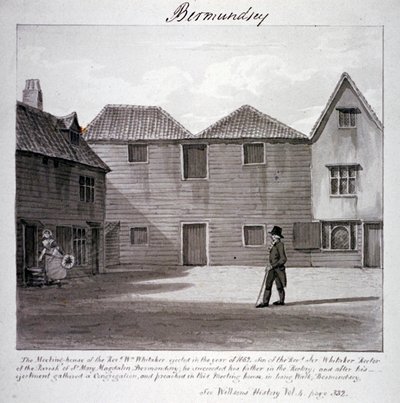 Pastor Whitakers møtehus, Long Walk, Bermondsey, London, c1828 av John Chessell Buckler