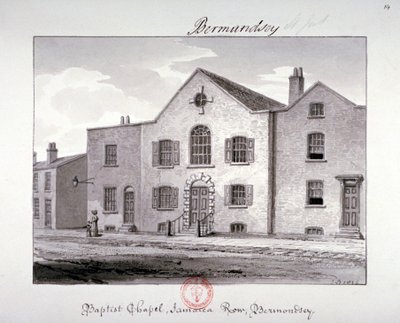 Utsikt over baptistkapellet på Jamaica Row, Bermondsey, London, 1826 av John Chessell Buckler