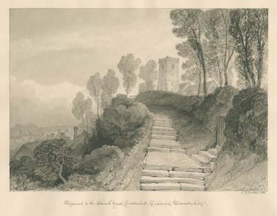 Worcestershire - Droitwich - Dodderhill Church: sepia-tegning, 1833 av John Chessell Buckler