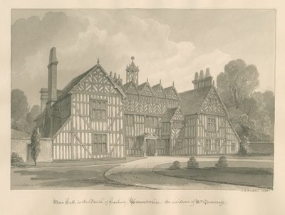 Worcestershire - Hanbury - Meer Hall: sepia-tegning av John Chessell Buckler
