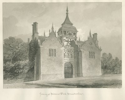 Worcestershire - Westwood Park - Inngangsport: sepia-tegning, 1833 av John Chessell Buckler