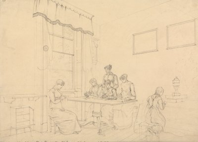 Et rom på Great Grove House, Kensington, Mrs. Bavizzetti's Seminary av John Claude Nattes