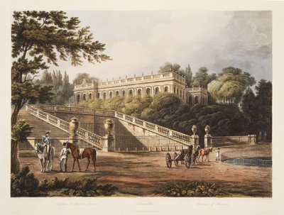 Chateau of Trianon, illustrasjon fra Versailles, Paris og Saint Denis, pub. 1805 (akvatint) av John Claude Nattes