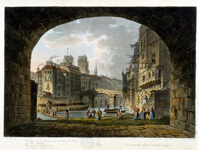 Paris: Pont de Chatelet og og Hotel Dieu - i ""Paris vu par J.C. Mattes"", red. Miller, London av John Claude Nattes