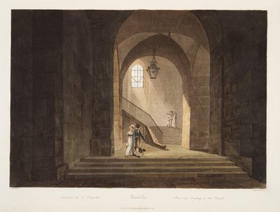 Trapp som fører til kapellet, illustrasjon fra Versailles, Paris og Saint Denis, pub. 1806 (akvatint) av John Claude Nattes