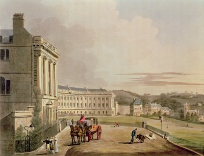 The Crescent, detalj av gaten, fra Bath Illustrated by a Series of Views, gravert av John Hill 1770-1850 pub. av William Miller, 1804 aquatint detalj av 92988 av John Claude Nattes