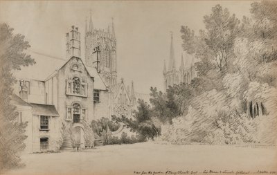 Utsikt fra hagen til Henry Thorold, Esq., huset hans og Lincoln Cathedral av John Claude Nattes