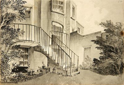 Utsikt over et hus i Bayswater som tilhører Mr. Wilson, ca. 1808 (penn og blekk og vask på papir) av John Claude Nattes