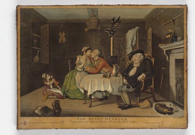 The Quiet Husband, trykk laget av John June, ca. 1768 (håndfarget gravering) av John Collet